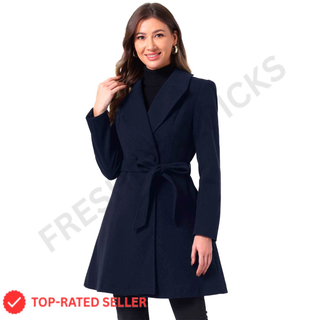 Long Trench Coat Shawl Lapel Single Breasted Belted Elegant Classic Overcoat